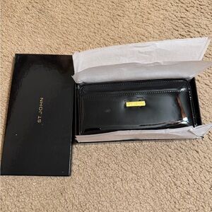 St. John Glossy Black Wallet with Gold Accent